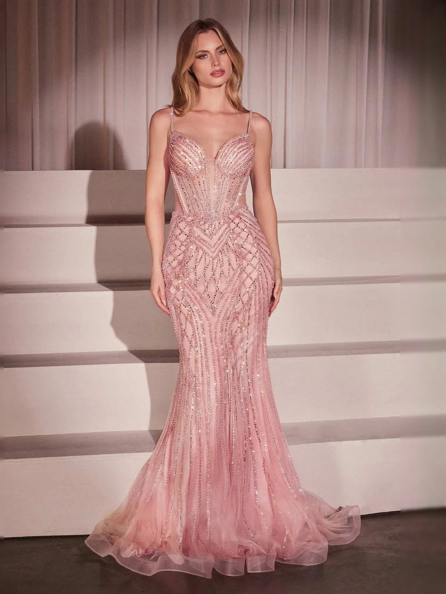 Dusty Rose floor-length prom dress, alternate view showing the full-length profile