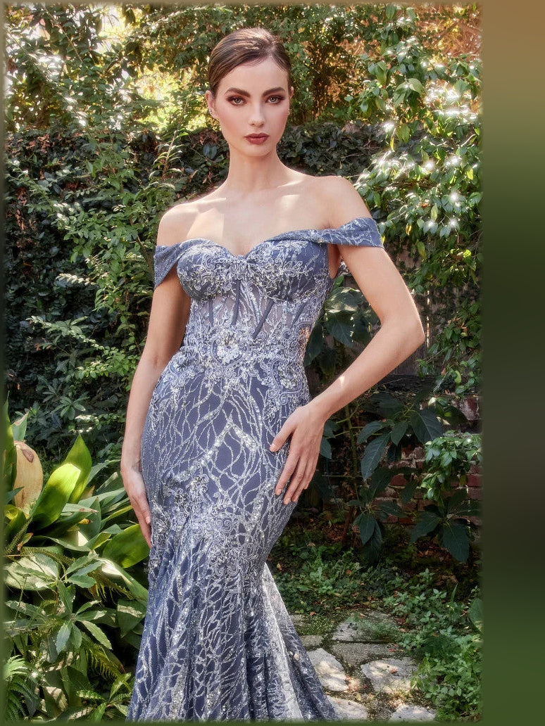 Rose Gold mermaid floor-length formal dress with corset-style bodice, alternate view showing the hem