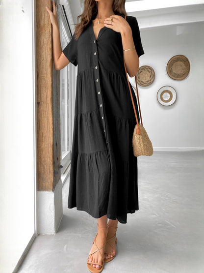 Black midi formal dress, alternate view showing the hem