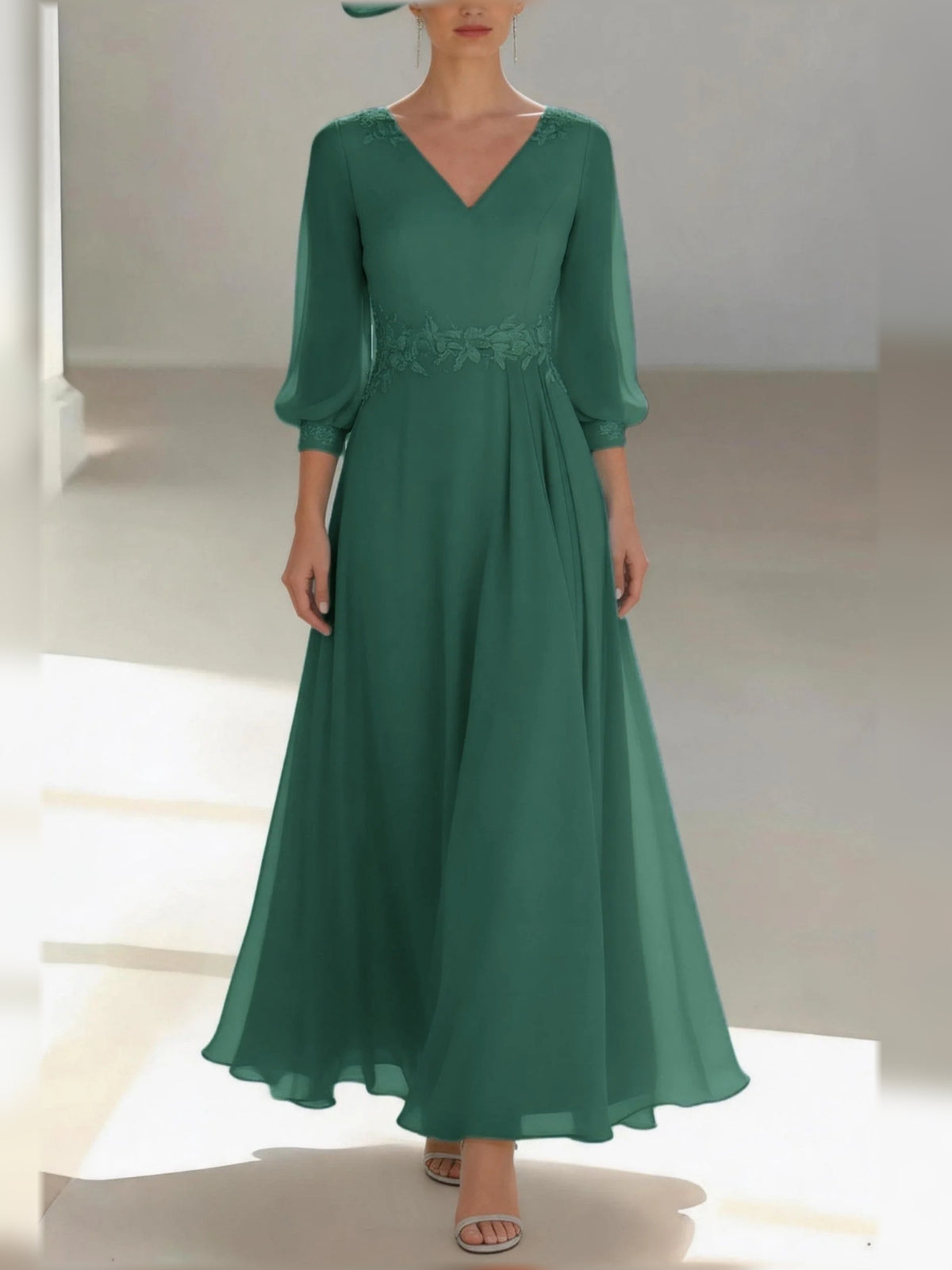 Emerald Green floor-length mother of the bride dress, alternate view showing the full-length profile