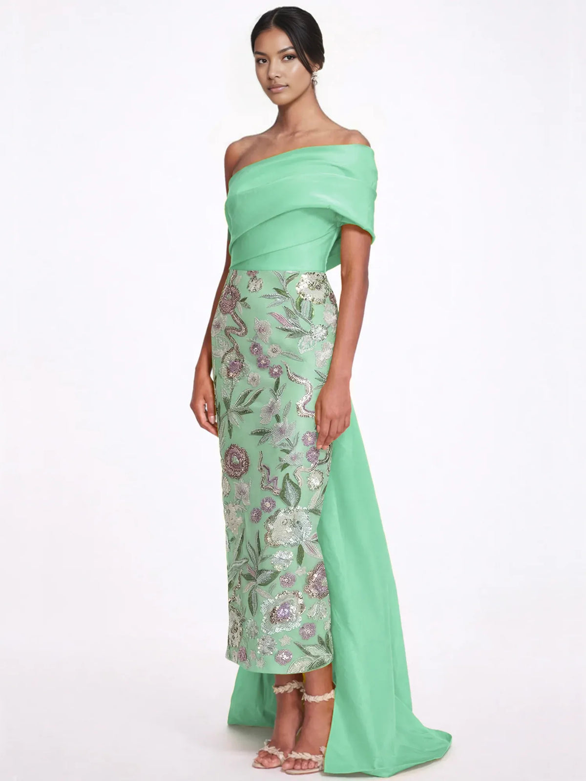 Spa column floor-length formal dress with floral print, alternate view