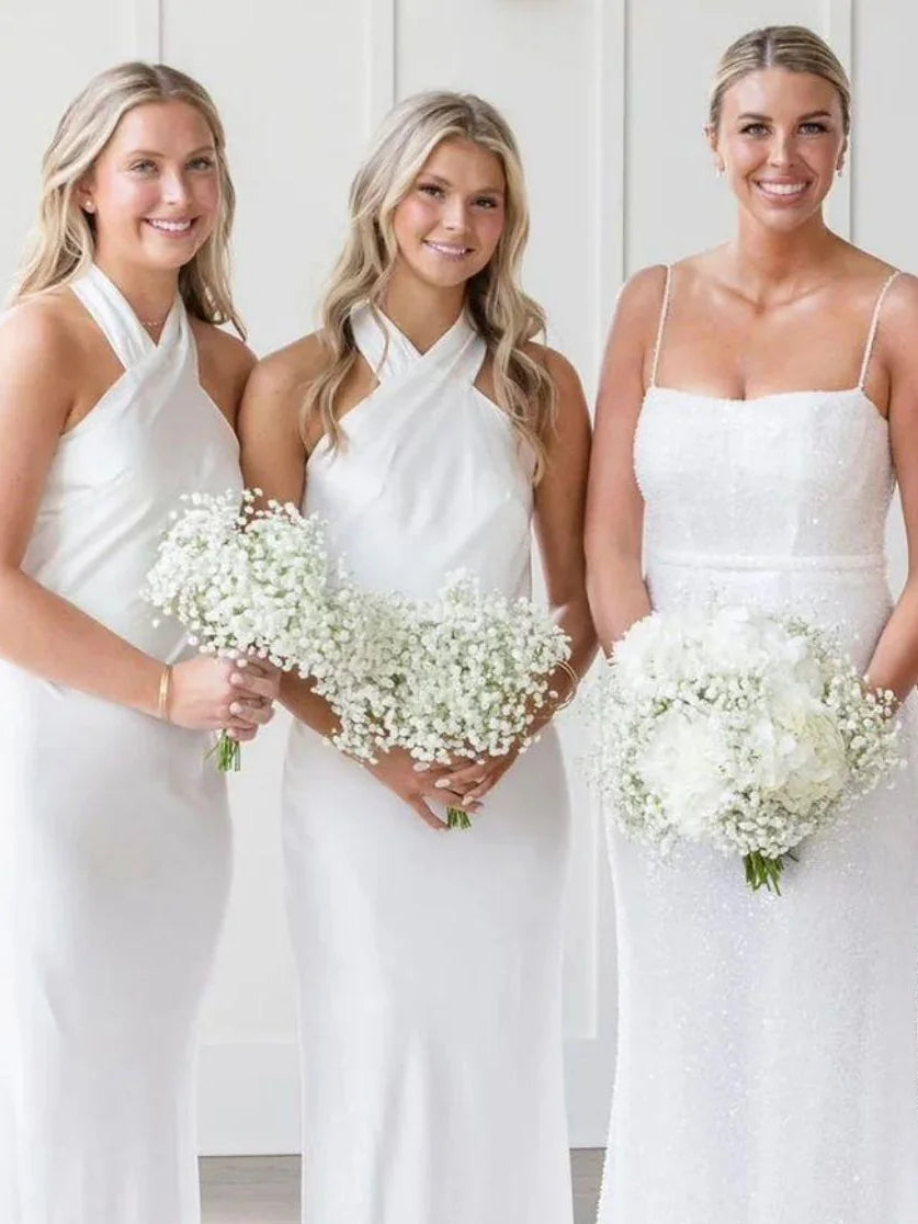 White floor-length bridesmaid dress, alternate view showing the full-length profile