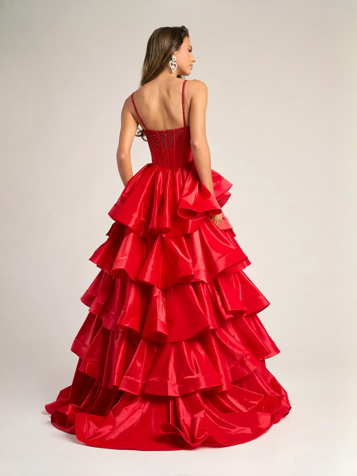 Black floor-length prom dress, alternate view showing the full-length profile