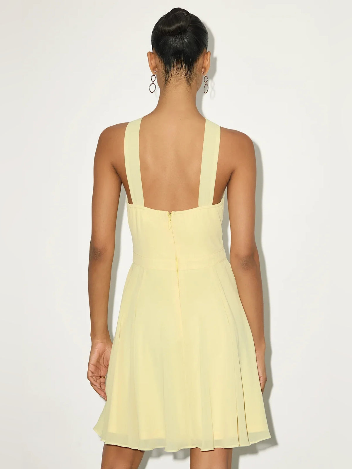 Ivory white mini homecoming dress, alternate view showing the full-length profile