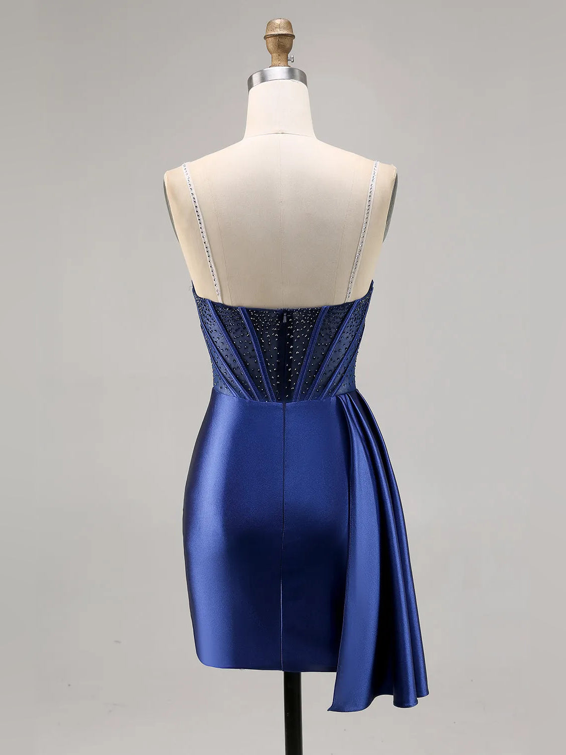 Dark Blue mini homecoming dress, alternate view showing the full-length profile