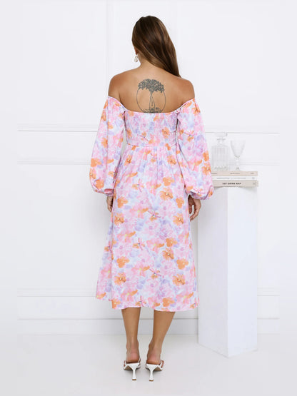 Multi midi formal dress with floral print, alternate view showing the hem