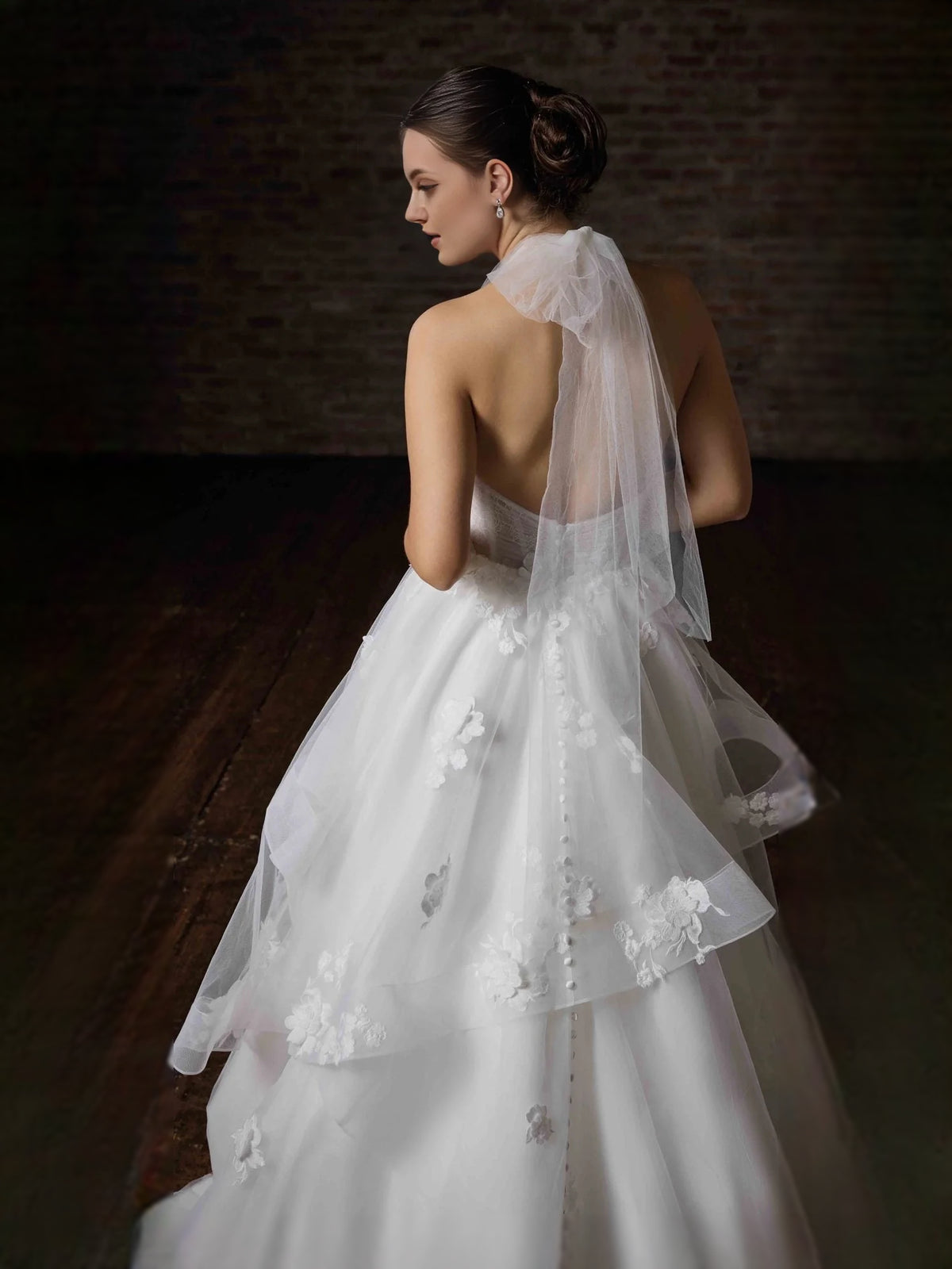 White floor-length wedding dress, alternate view showing the full-length profile