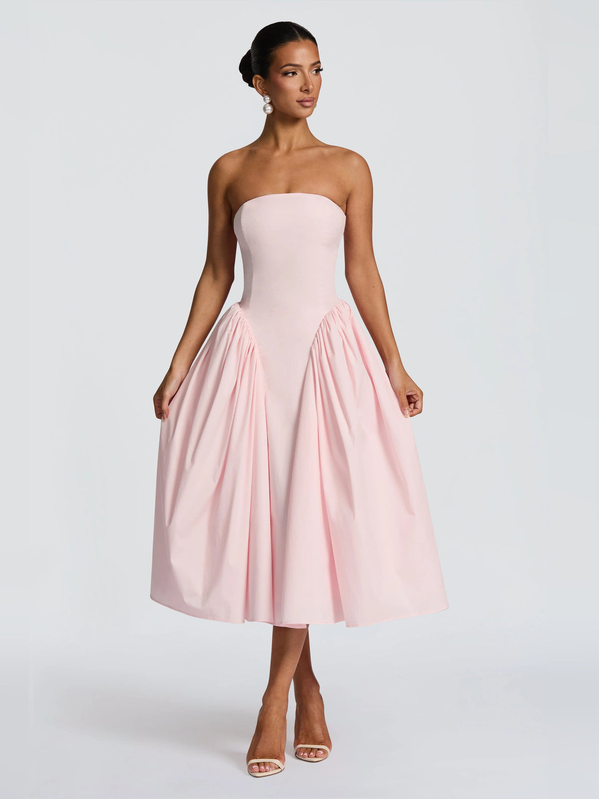 Blush midi formal dress, alternate view showing the hem
