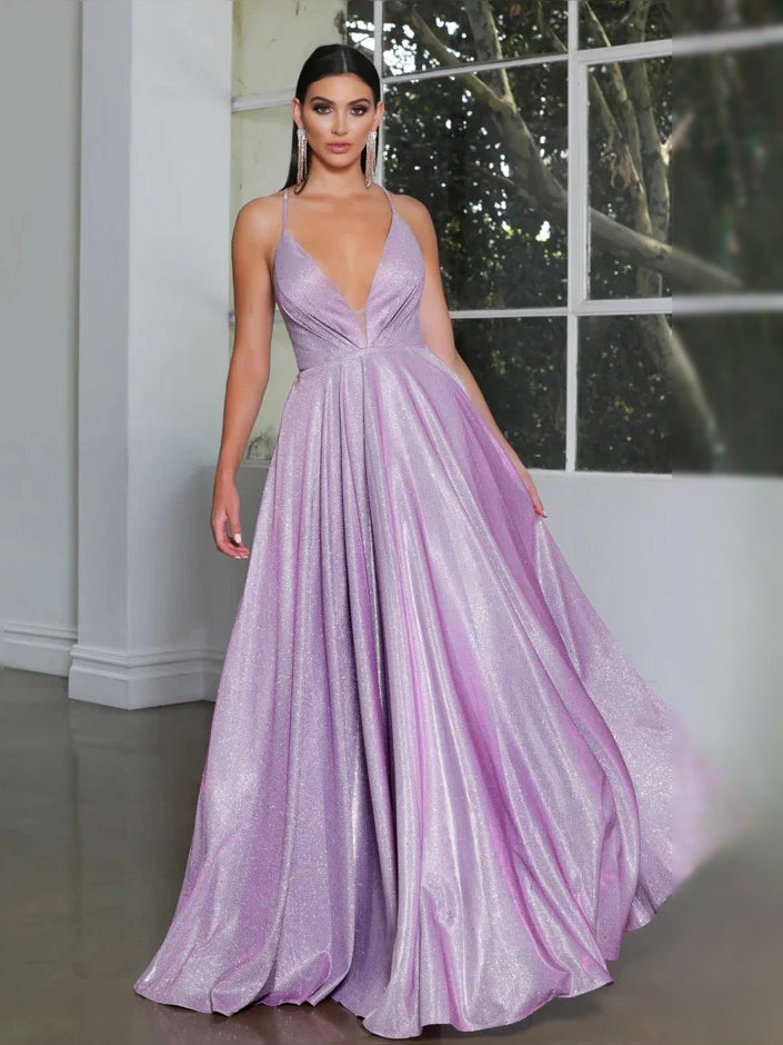 Lilac maxi prom dress, back view showing the rear of the dress from another angle