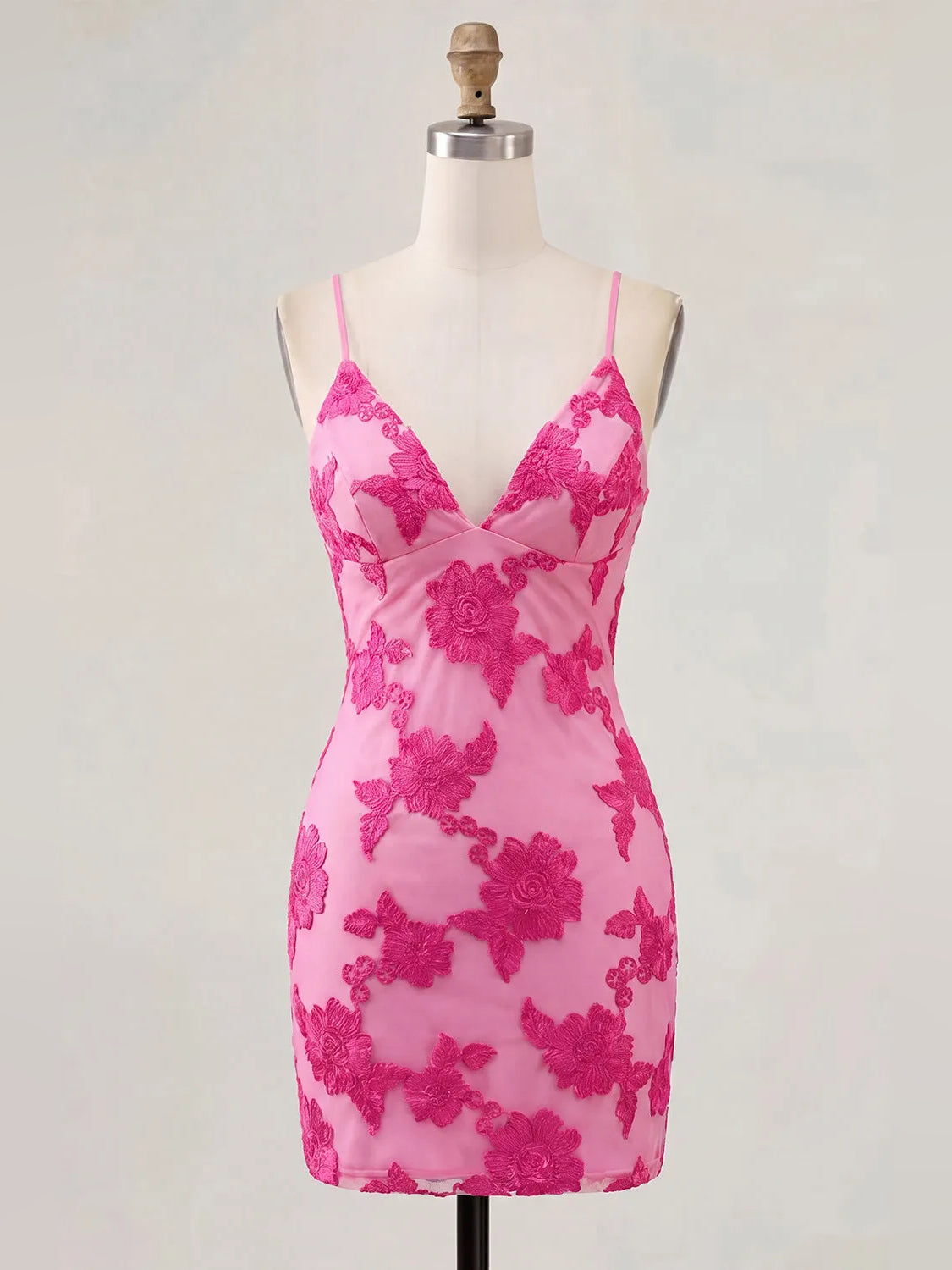 Hot Pink mini homecoming dress, alternate view showing the full-length profile