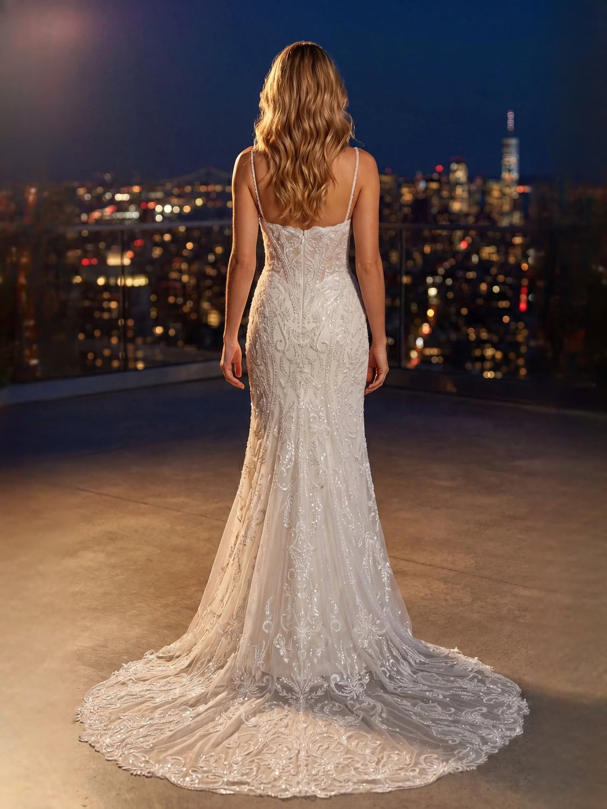 Ivory floor-length wedding dress, alternate view showing the full-length profile