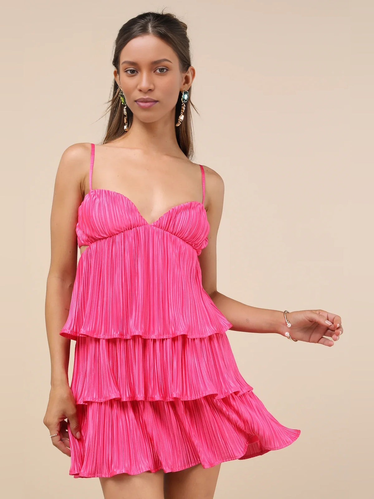 Neon Green mini homecoming dress, alternate view showing the full-length profile