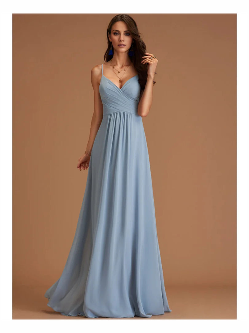 Dusty Blue maxi bridesmaid dress, alternate view showing the full-length profile