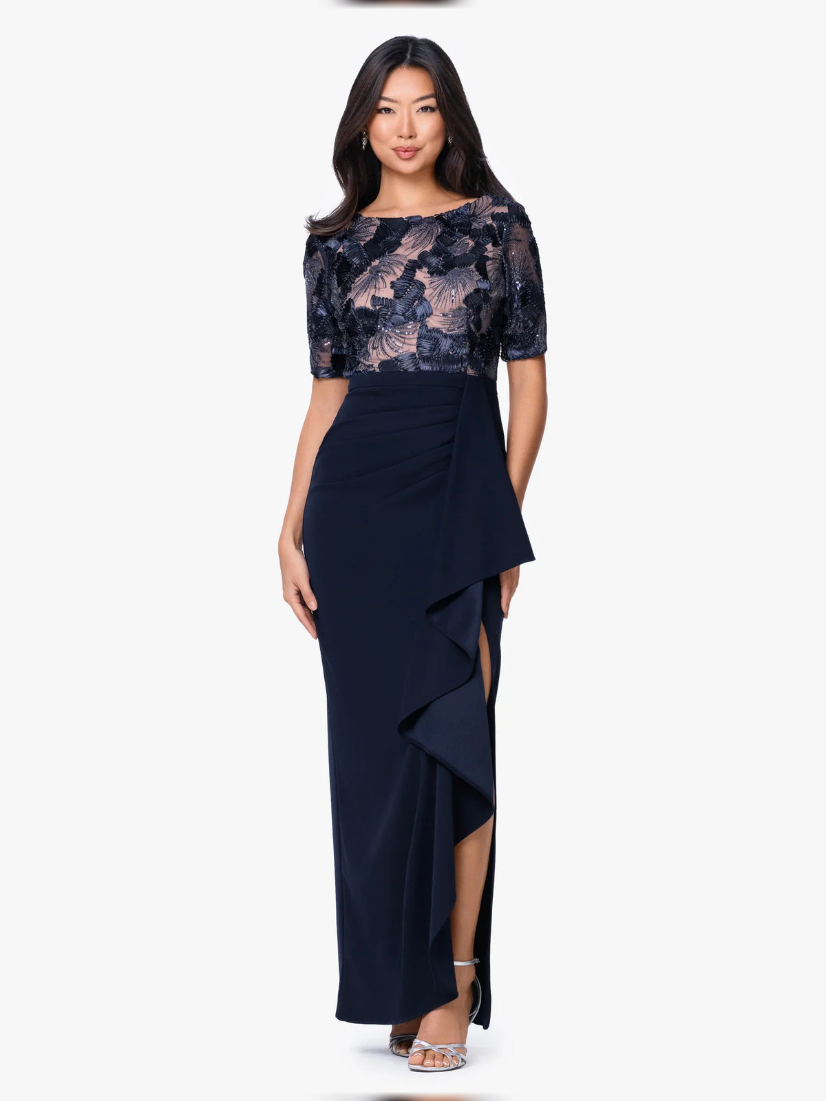 Dark Navy floor-length mother of the bride dress, alternate view showing the full-length profile