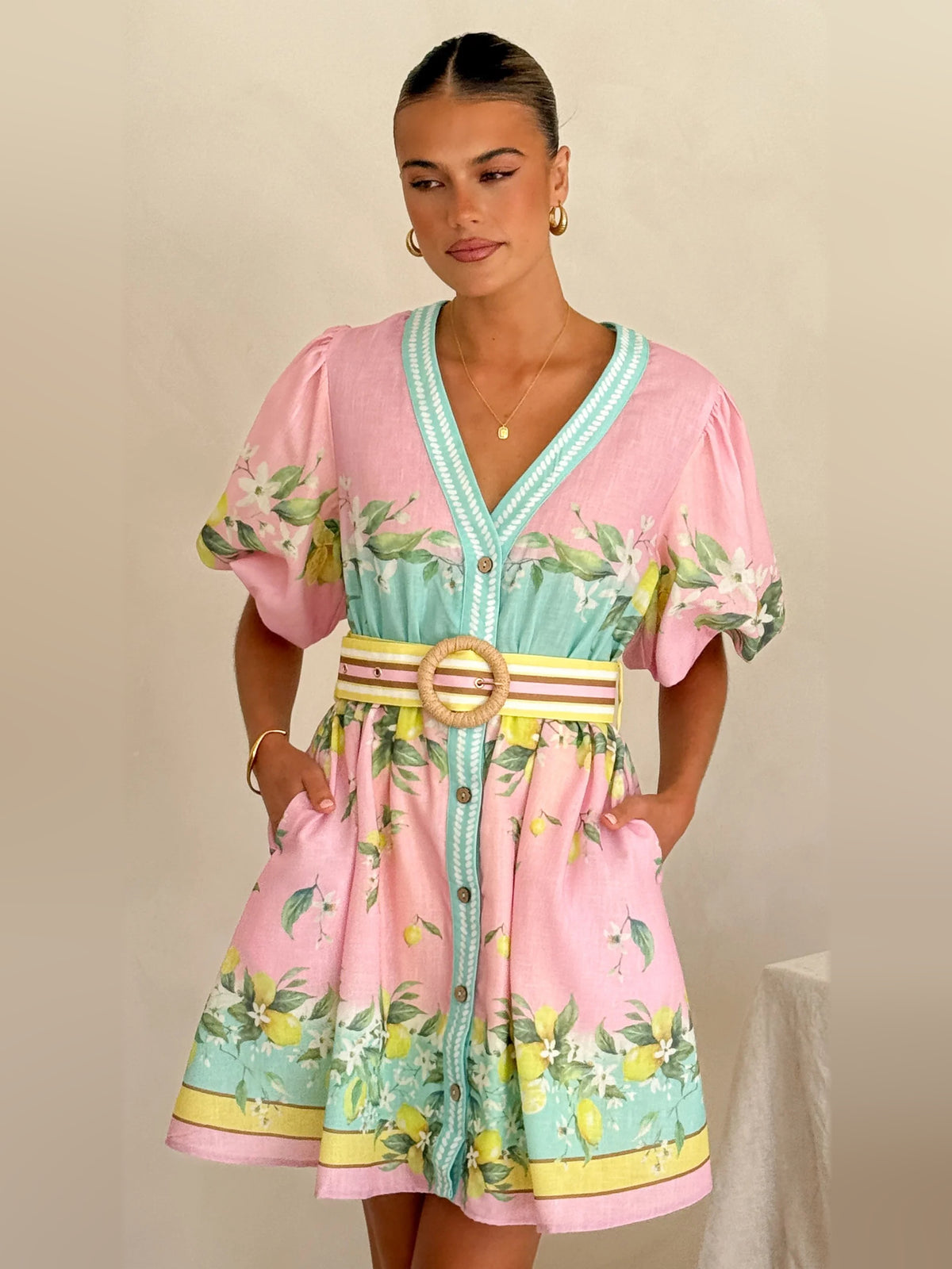 Rosé Lemonade mini homecoming dress, alternate view showing the full-length profile
