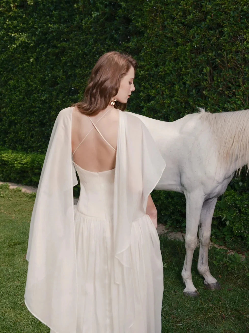 Ivory floor-length wedding dress, alternate view showing the full-length profile