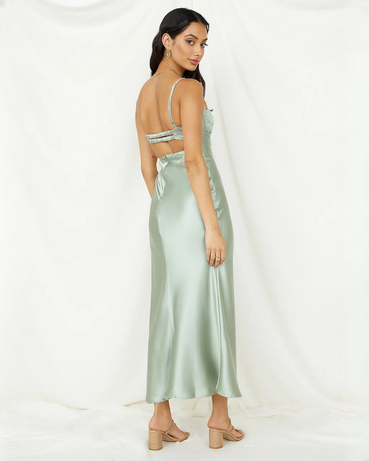 sleeveless satin a-line midi bridesmaid dress - image 6