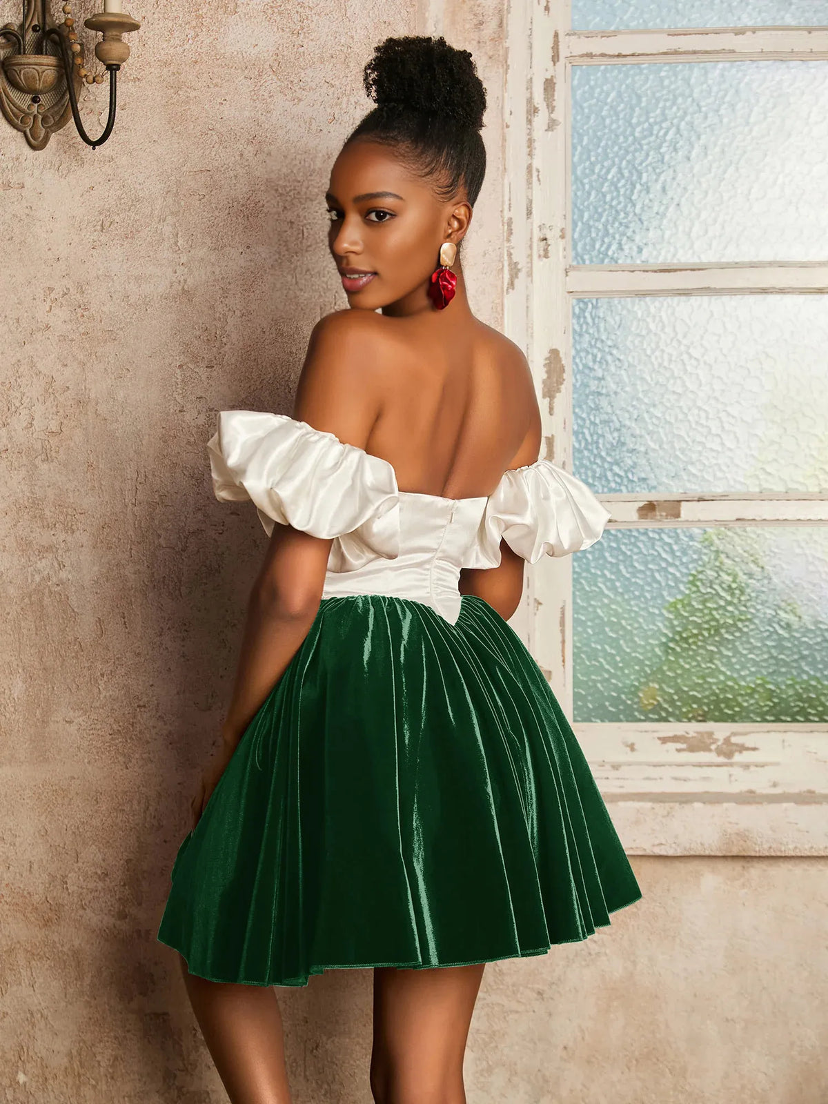 Burgundy mini homecoming dress, alternate view showing the full-length profile