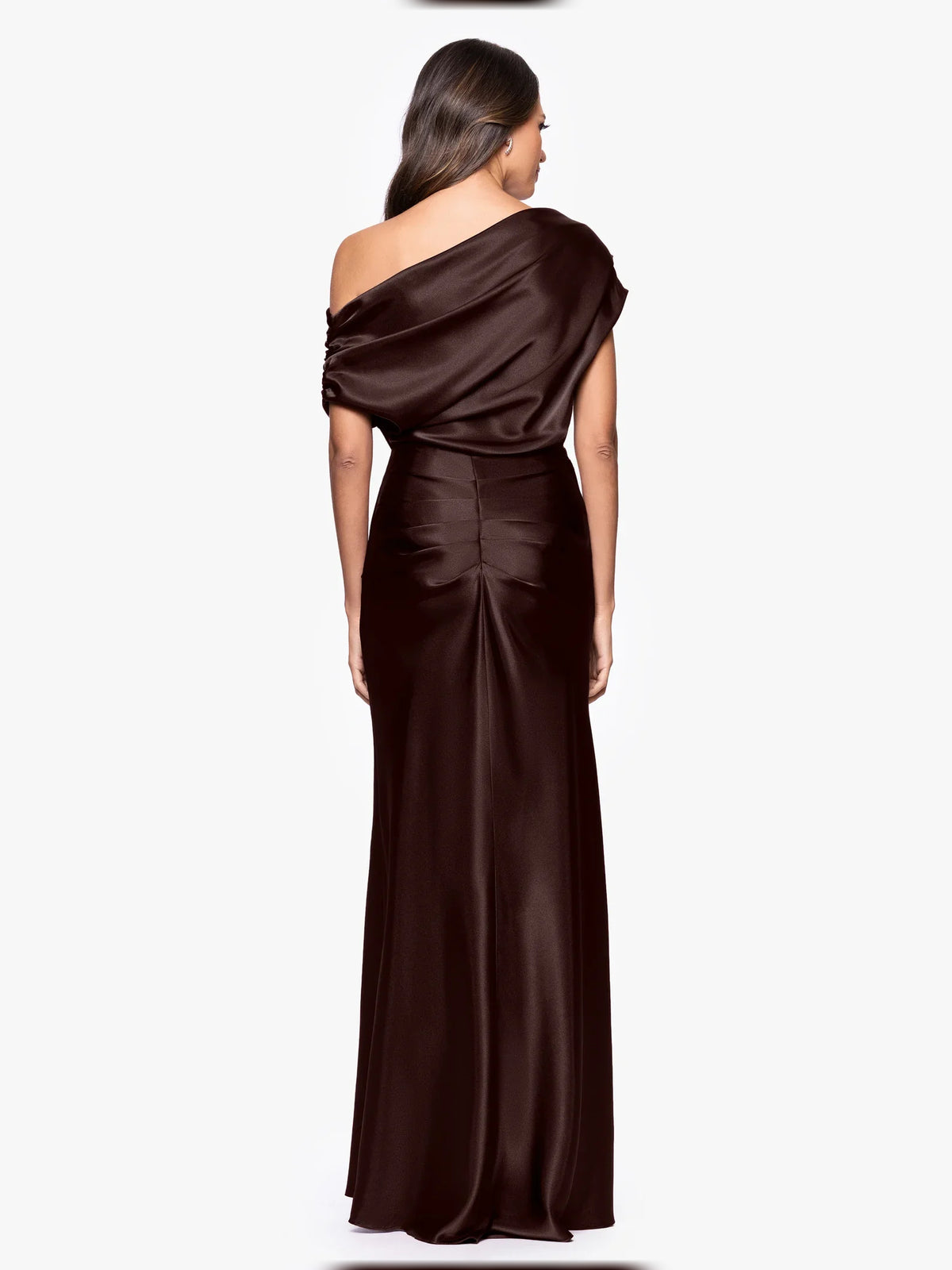 Burgundy floor-length mother of the bride dress, alternate view showing the full-length profile
