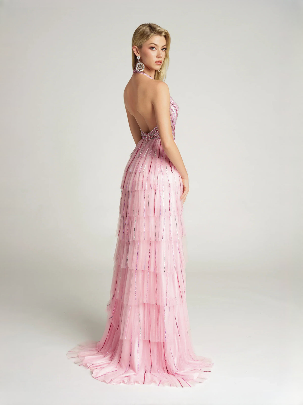 Black floor-length prom dress, alternate view showing the full-length profile