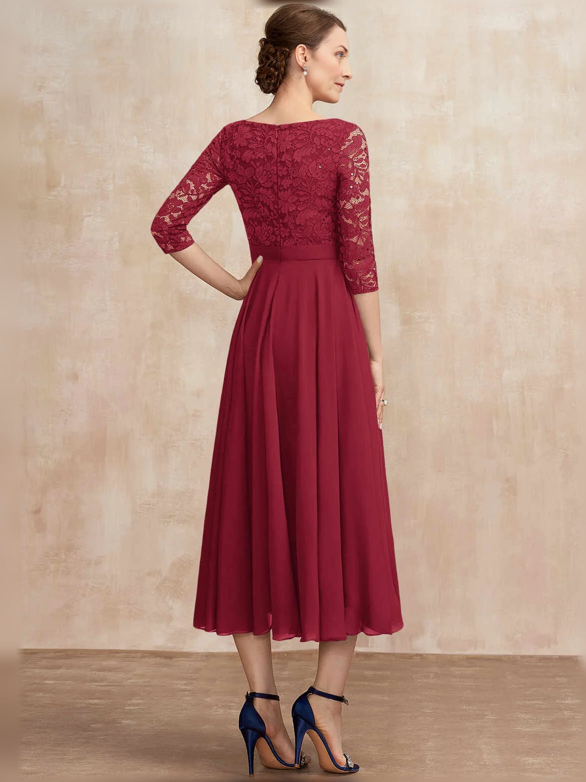 Deep Purple midi mother of the bride dress, alternate view showing the full-length profile