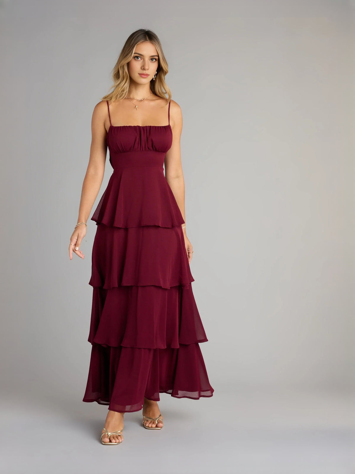 Black floor-length prom dress, alternate view showing the full-length profile