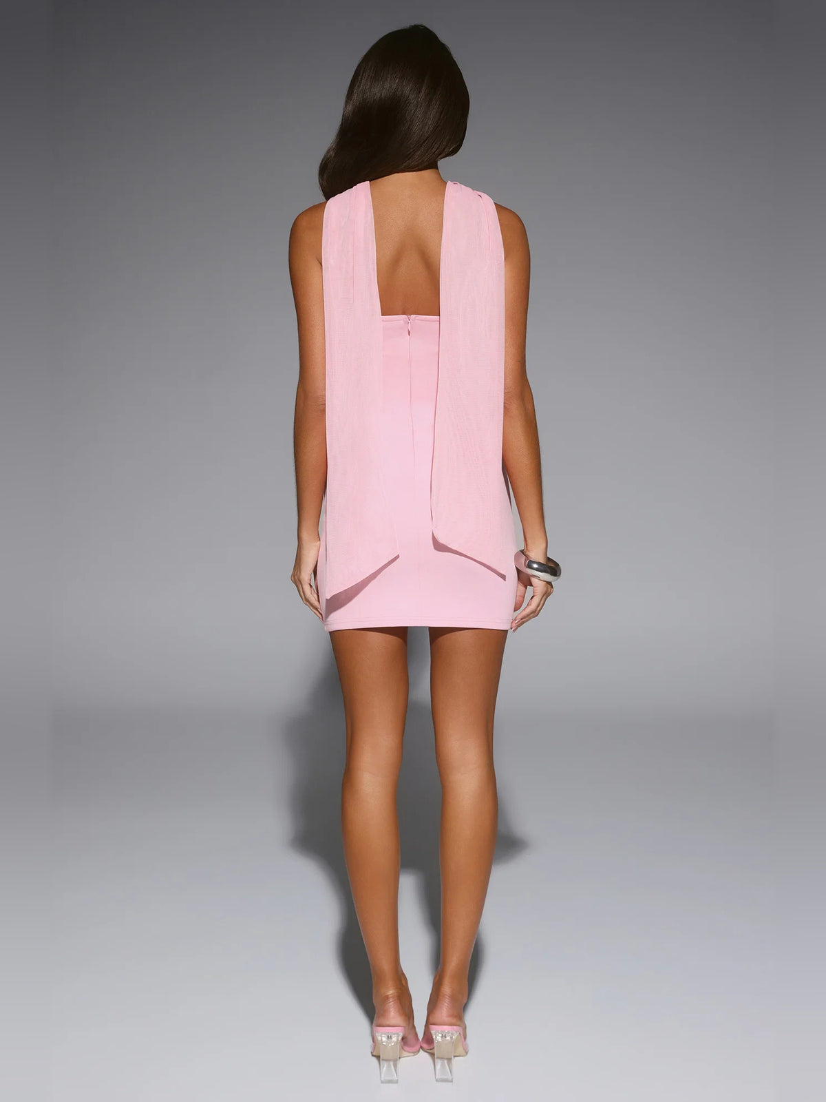 Pink mini homecoming dress, alternate view showing the full-length profile