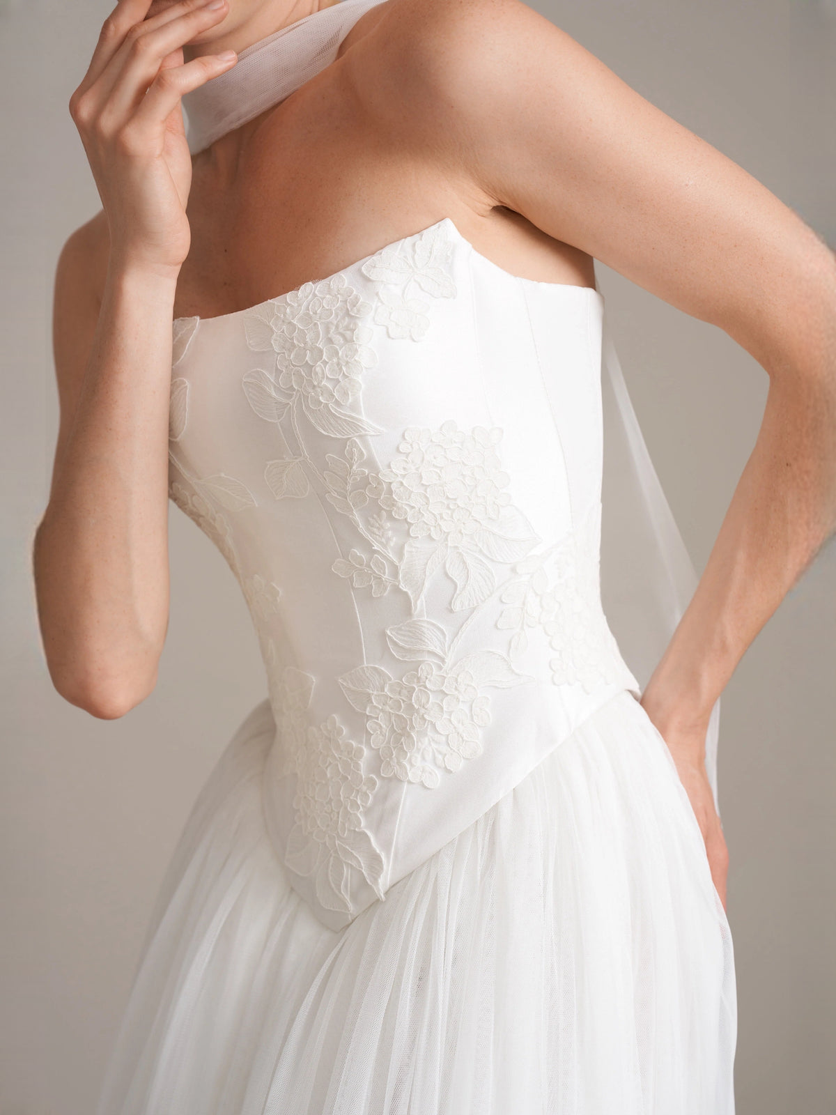 Ivory floor-length wedding dress, alternate view showing the full-length profile