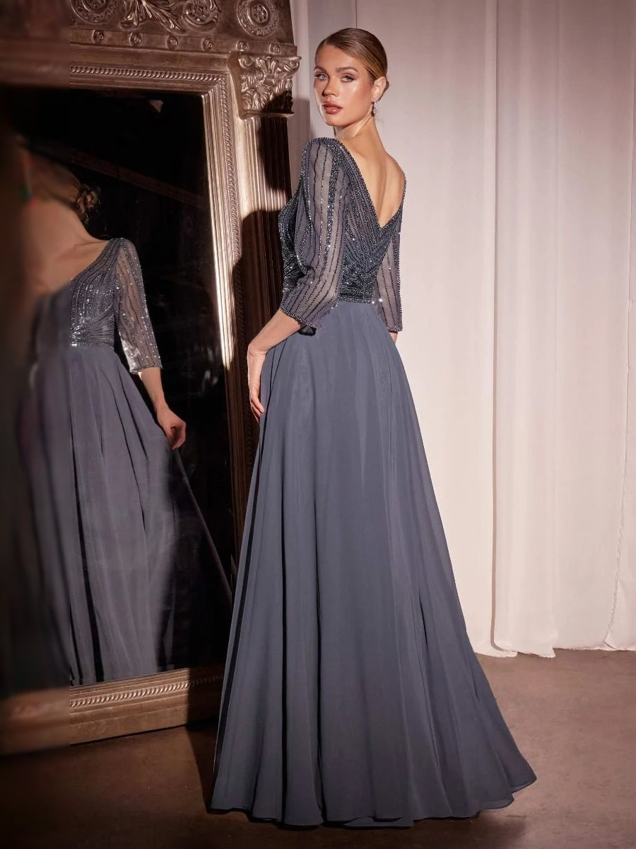 Dark Green maxi prom dress, alternate view showing the full-length profile