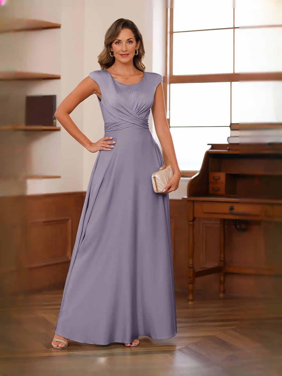 Light Purple floor-length mother of the bride dress, alternate view showing the full-length profile