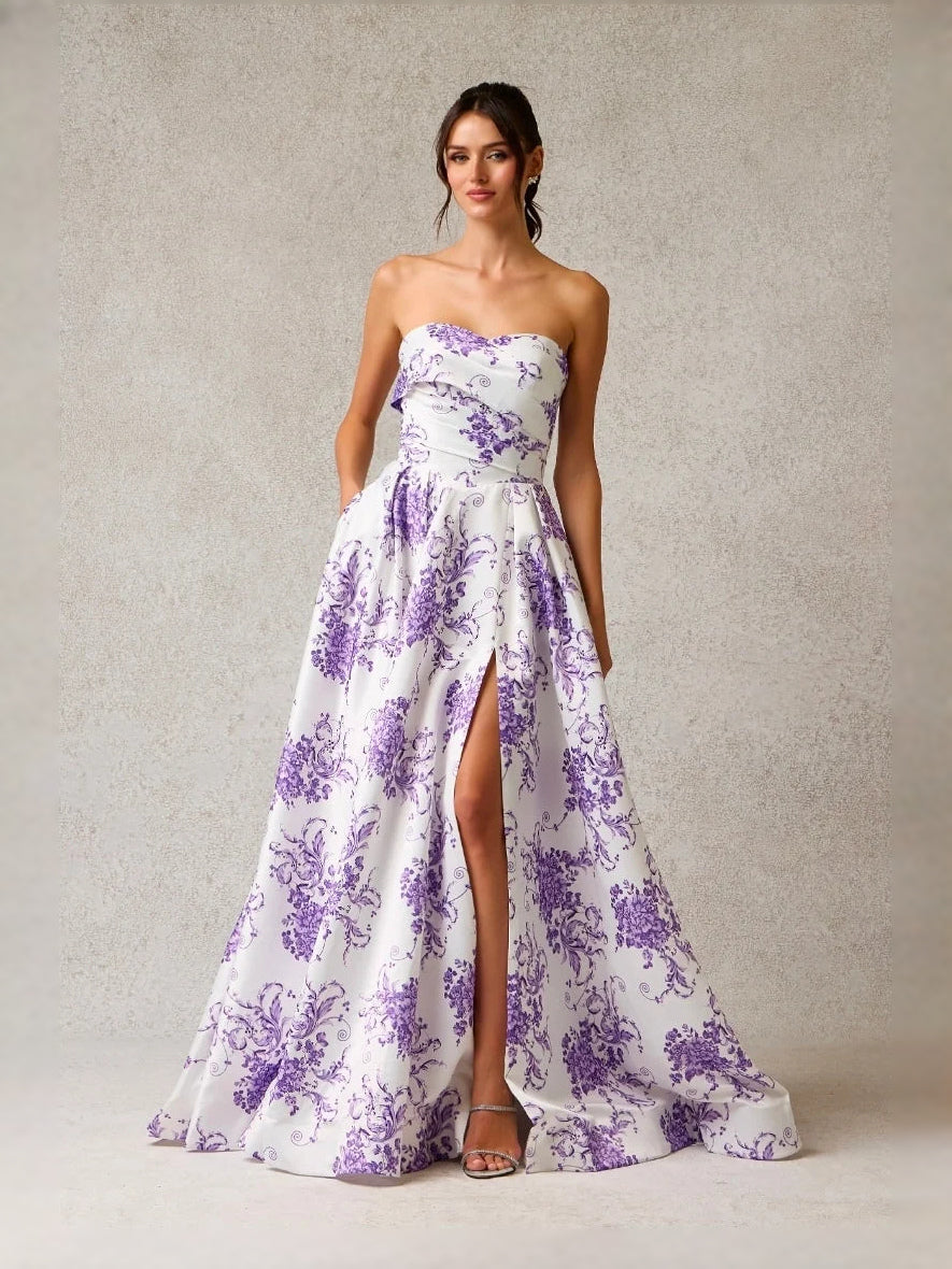 Lilac maxi prom dress, alternate view showing the full-length profile
