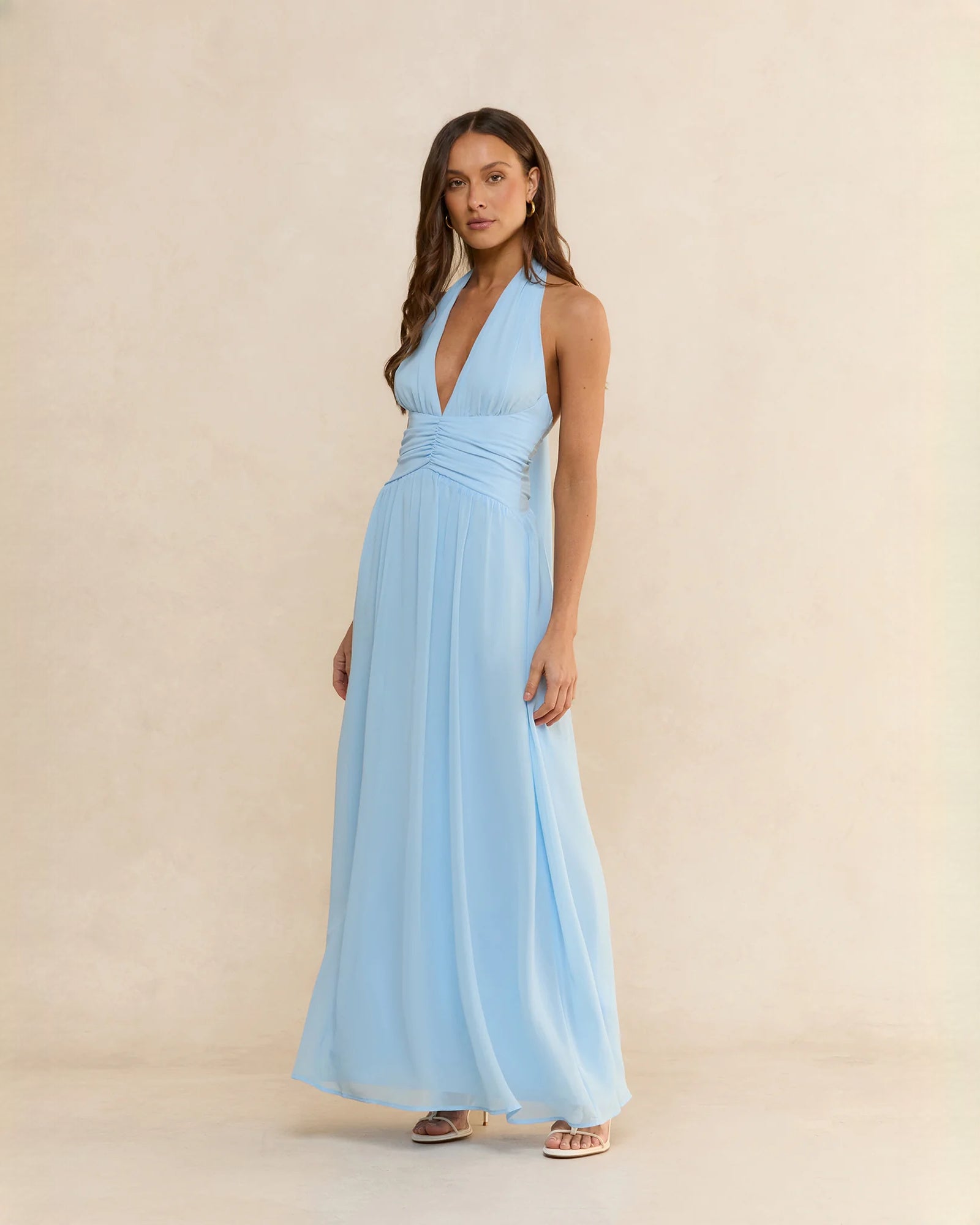 halter neck chiffon a-line maxi bridesmaid dress - image 6