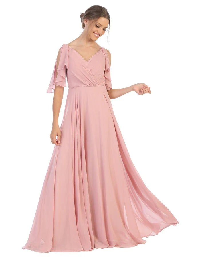 Dusty Rose maxi bridesmaid dress, alternate view showing the full-length profile