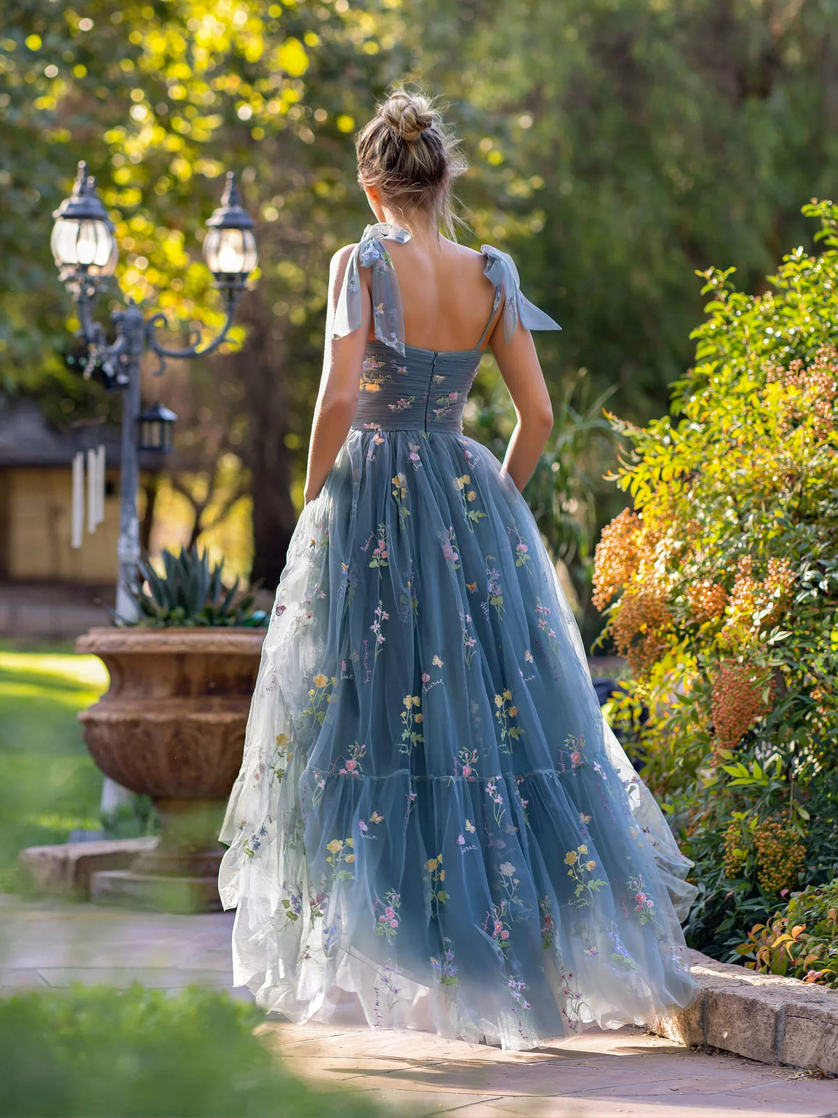 Light Blue maxi prom dress, alternate view showing the full-length profile
