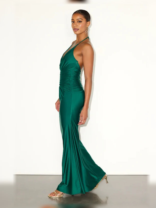 Plum mermaid floor-length formal dress with draping, alternate view showing the hem