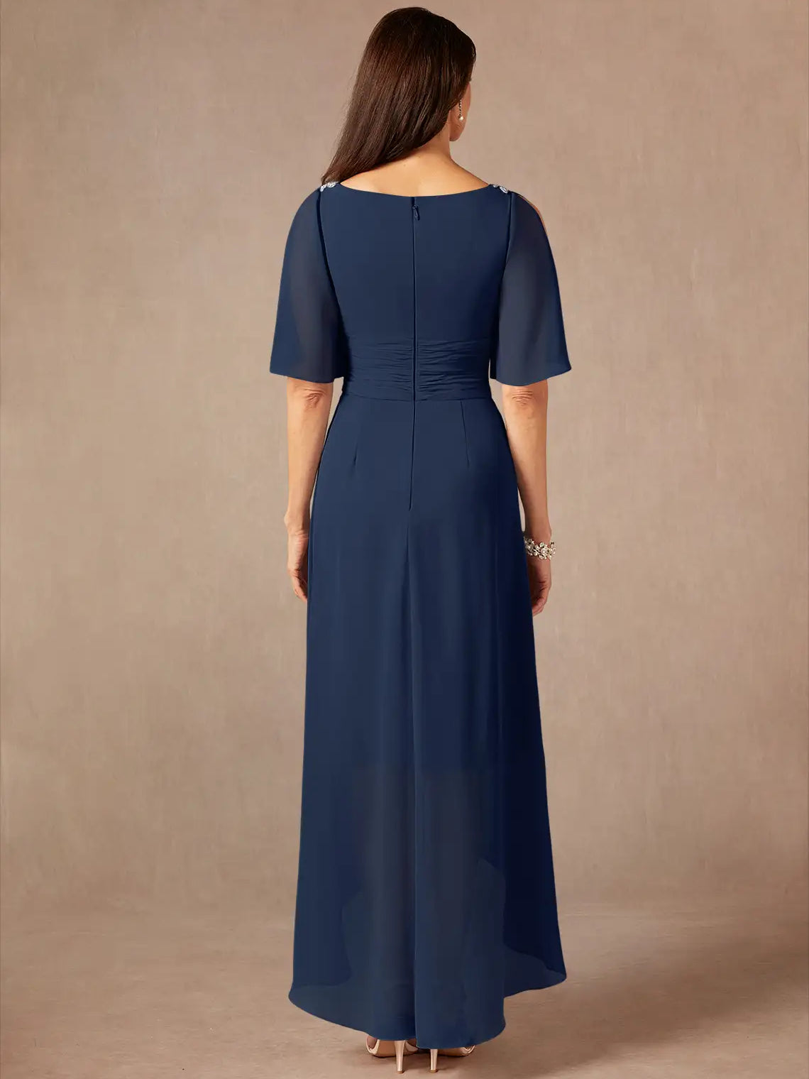 Dusty Sage midi mother of the bride dress, alternate view showing the full-length profile