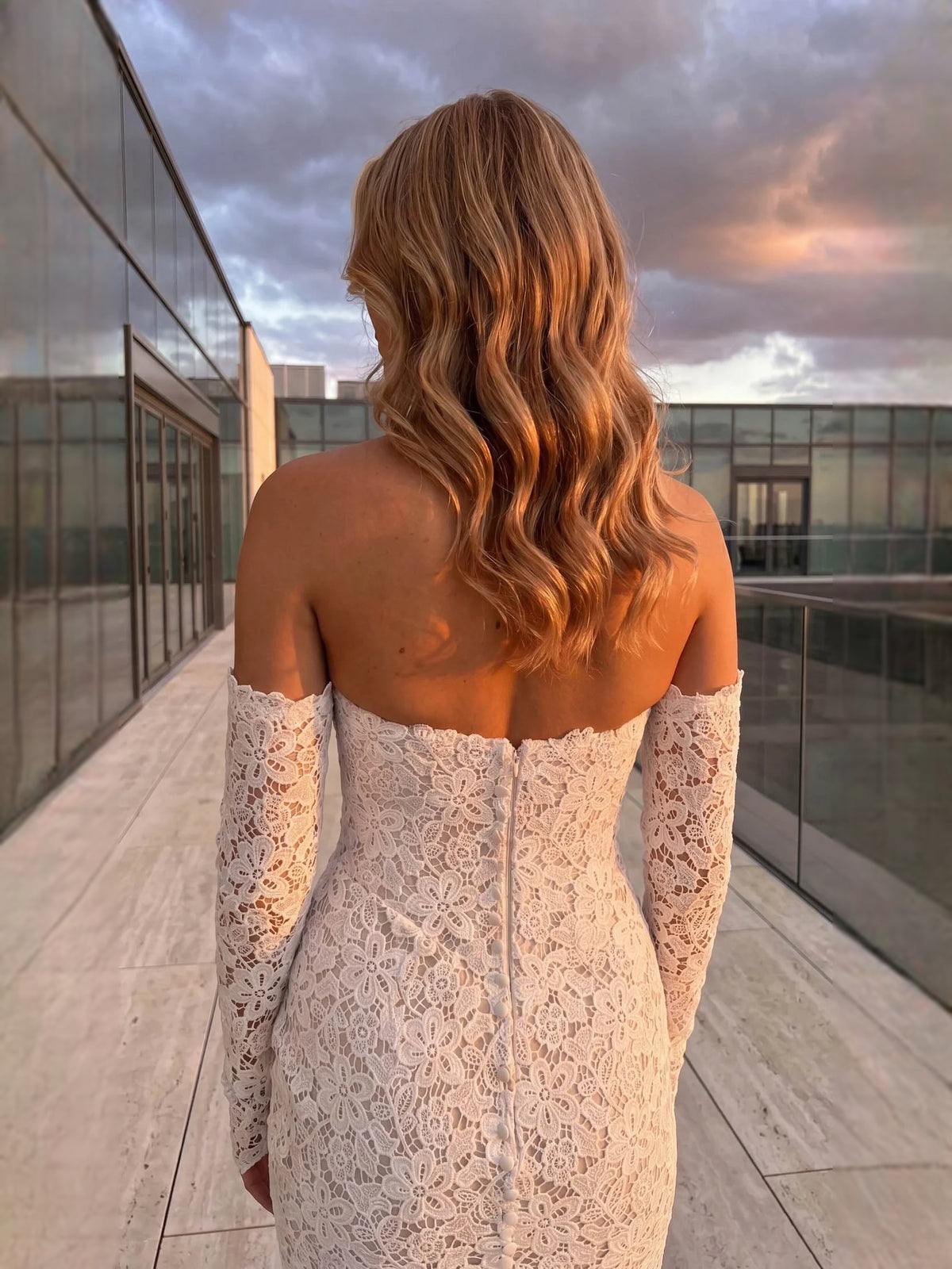 Ivory floor-length wedding dress, alternate view showing the full-length profile