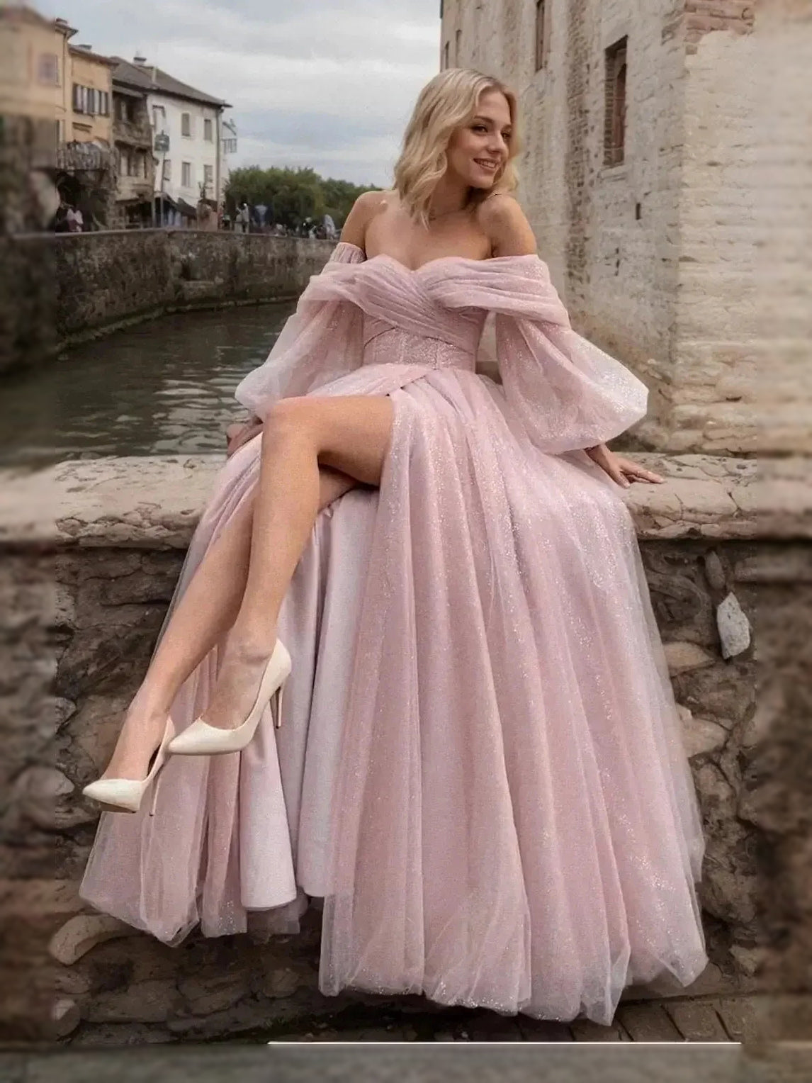 Dusty Pink floor-length prom dress, alternate view showing the full-length profile