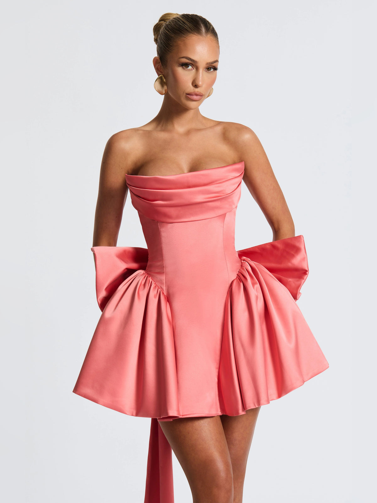 Pink mini homecoming dress, alternate view showing the full-length profile