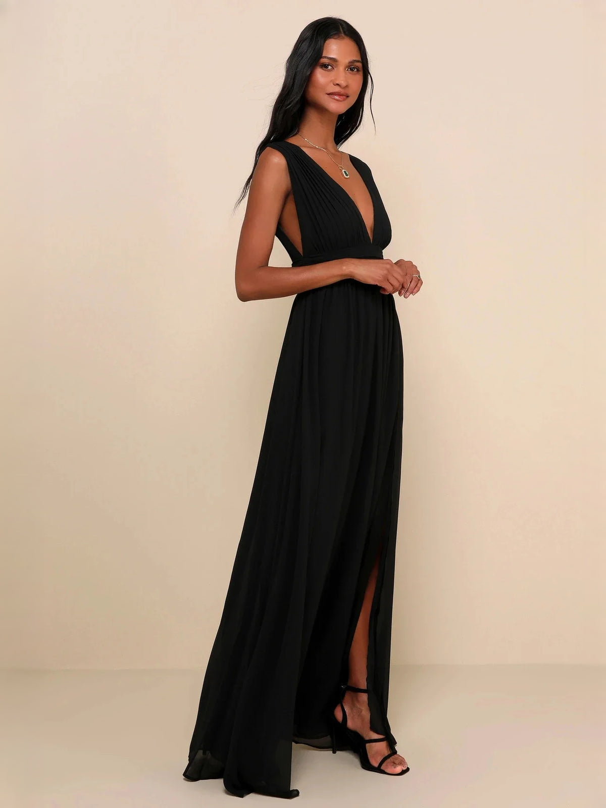 Light Pink maxi bridesmaid dress, alternate view showing the full-length profile