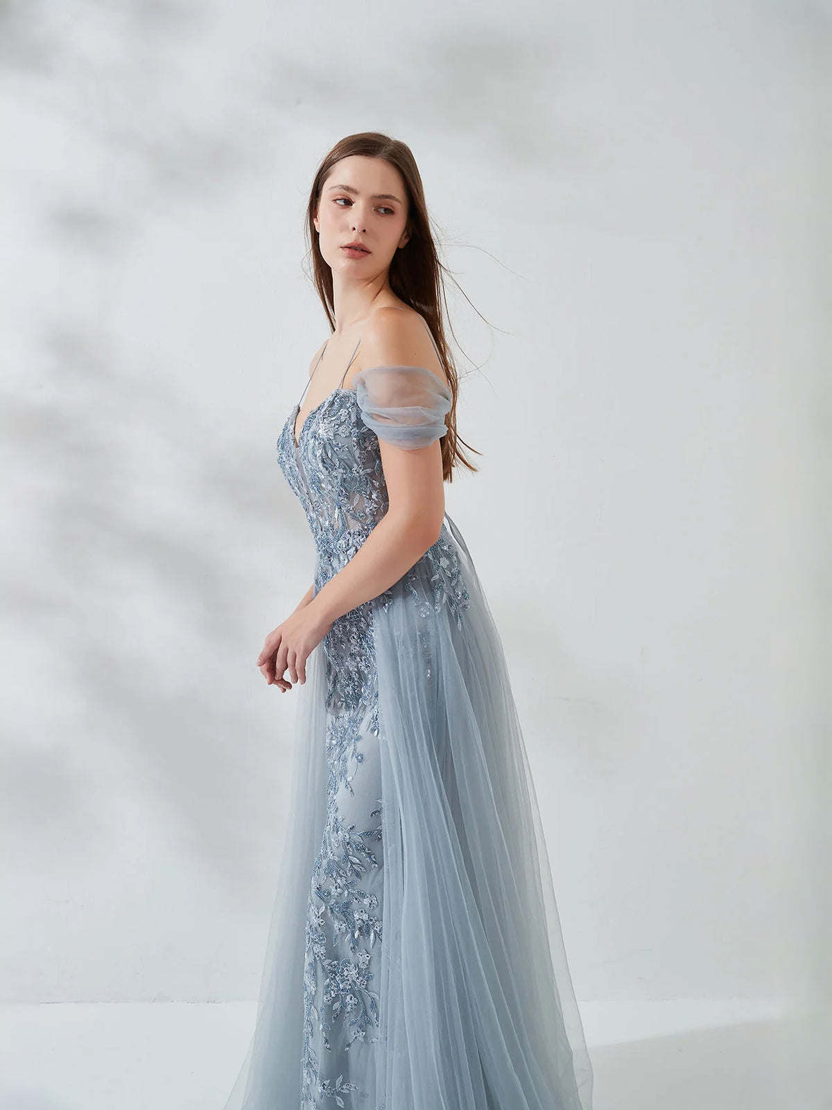 Light Gray floor-length prom dress, alternate view showing the full-length profile