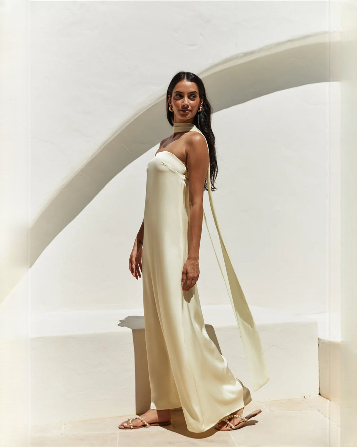 strapless satin a-line maxi bridesmaid dress - image 6