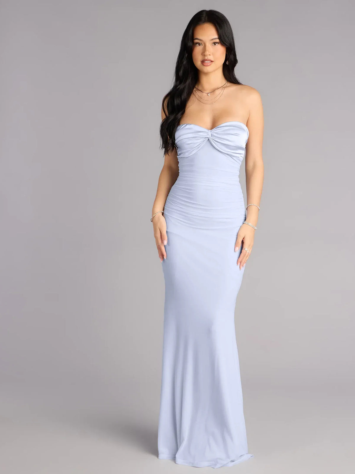 Light Blue mermaid floor-length formal dress with draping, alternate view