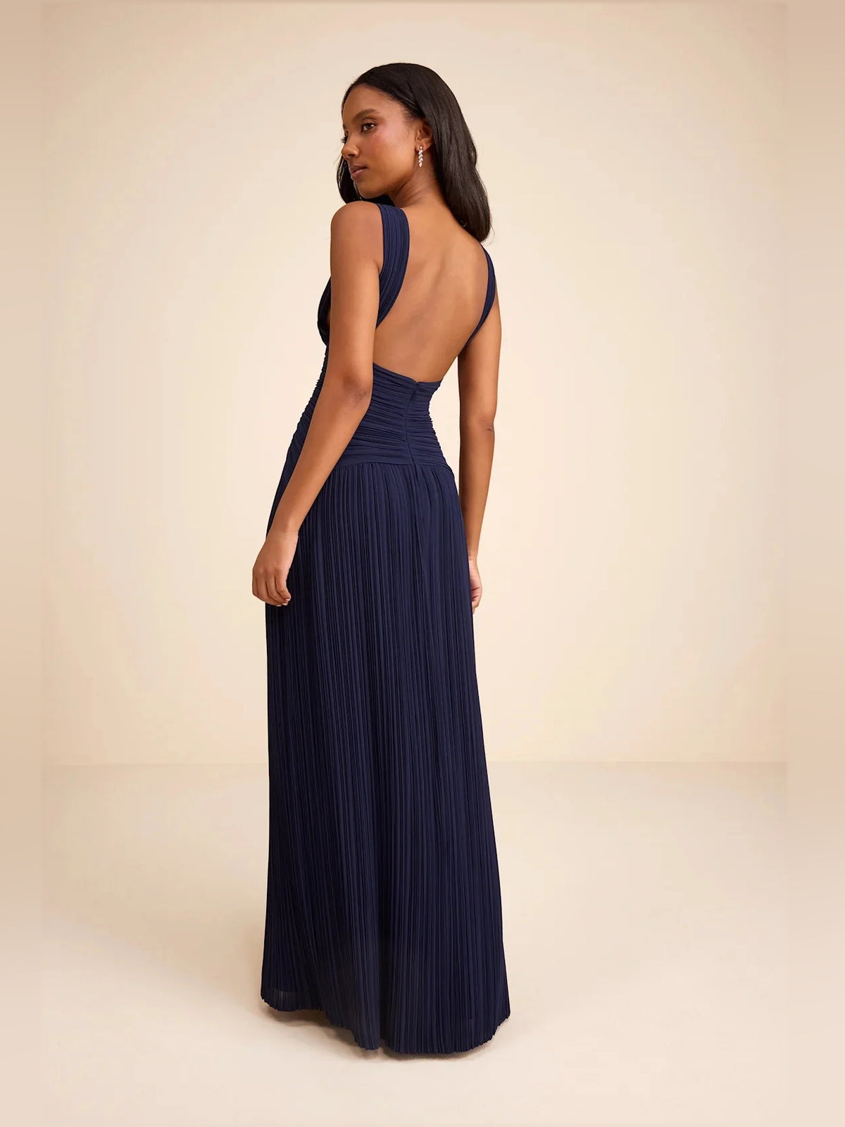 Pale Lemon maxi bridesmaid dress, alternate view showing the full-length profile