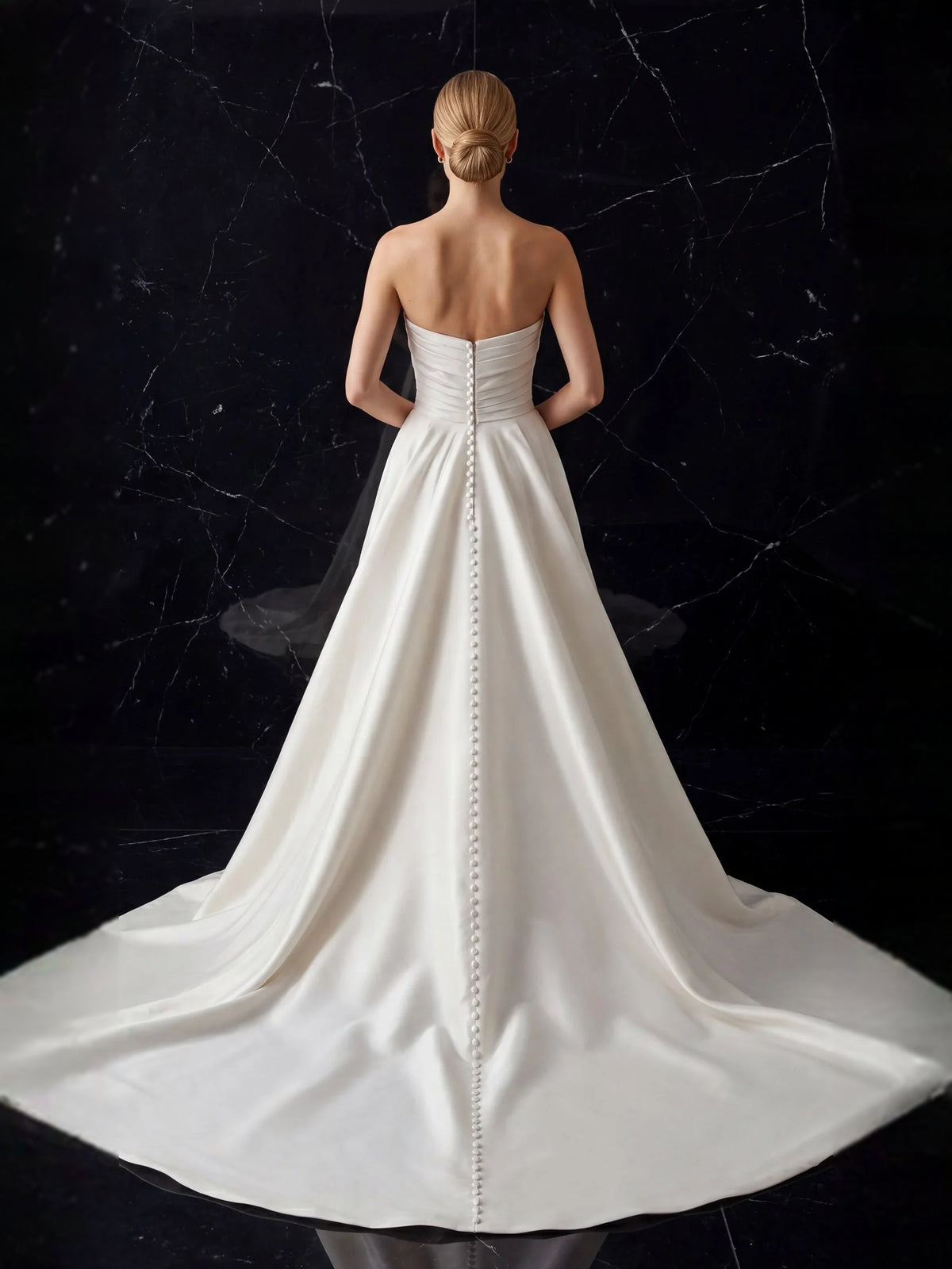 Ivory floor-length wedding dress, alternate view showing the full-length profile