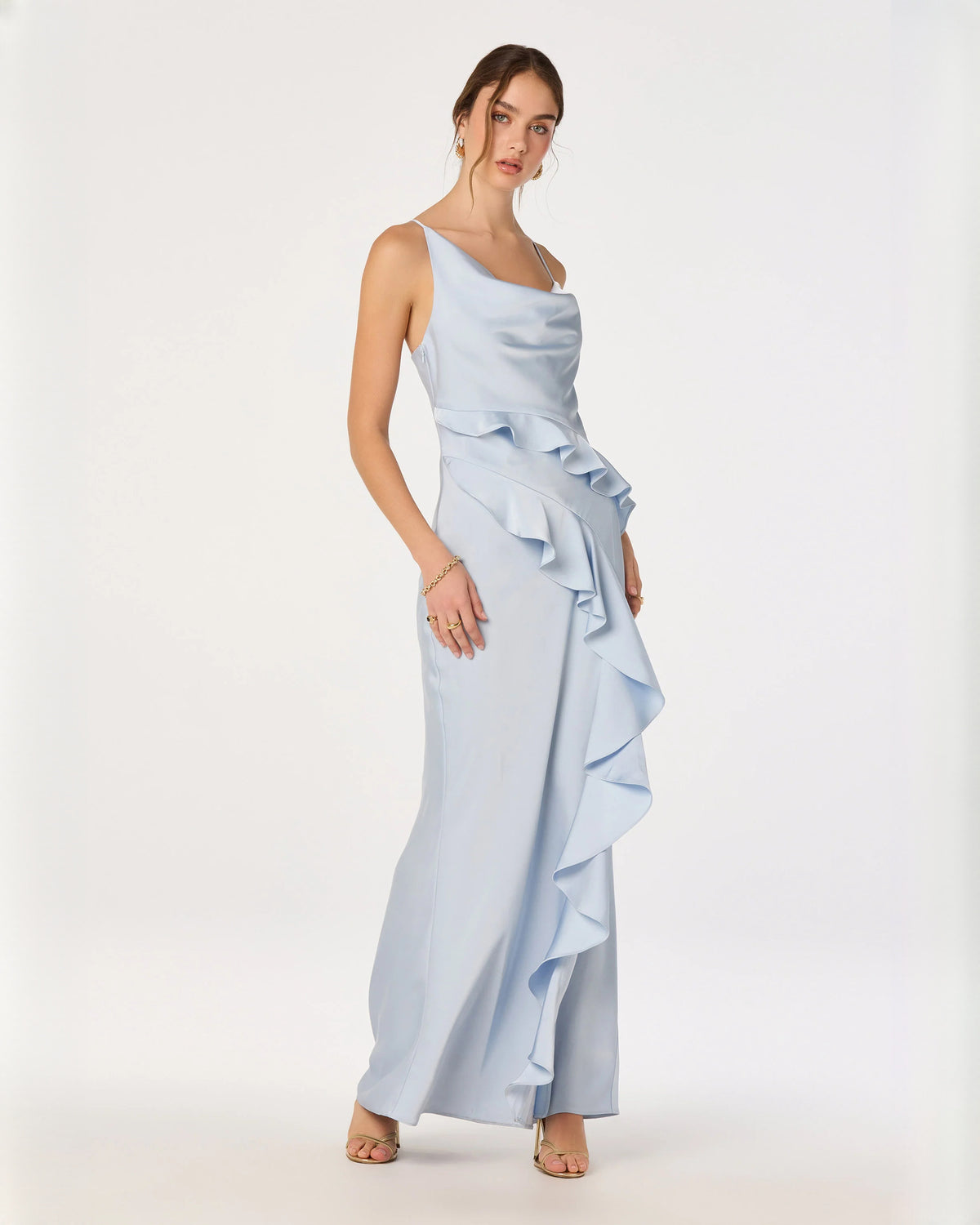 sleeveless structured satin a-line maxi bridesmaid dress - image 6
