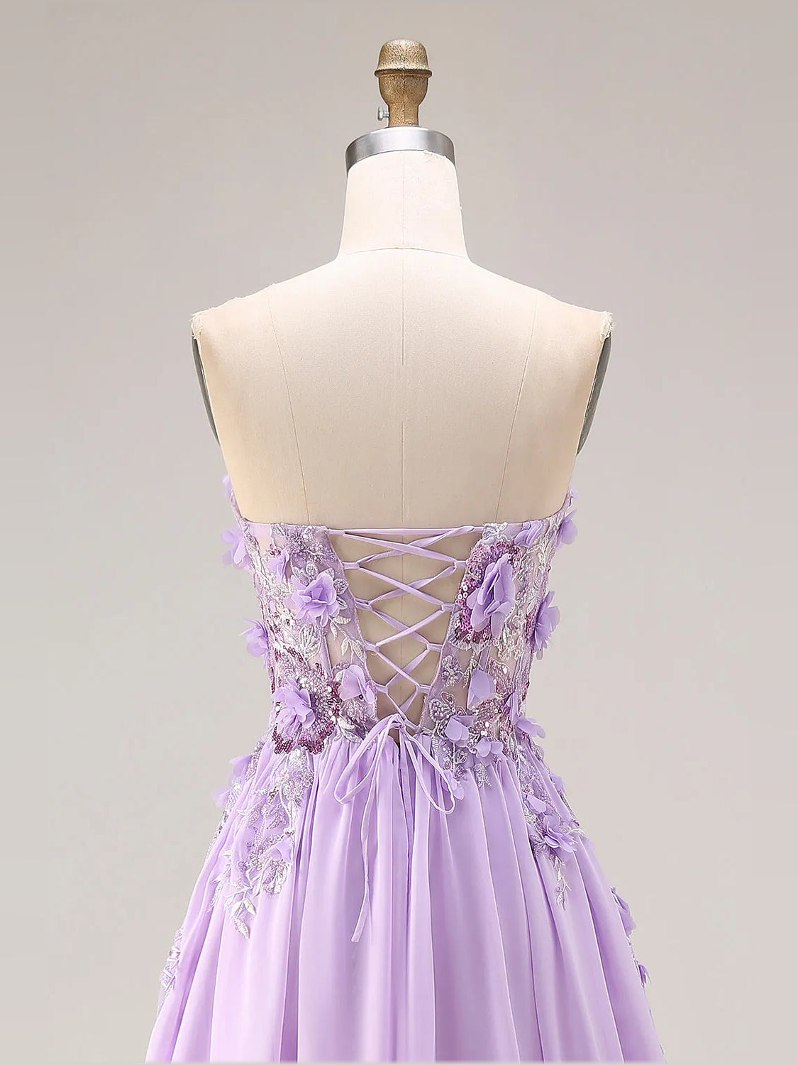 Lilac floor-length prom dress, alternate view showing the full-length profile