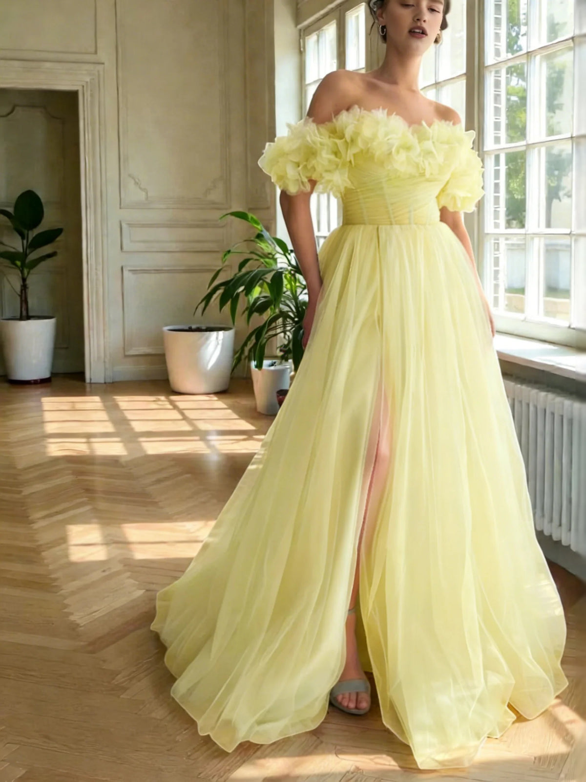 Lemon floor-length prom dress, alternate view showing the full-length profile