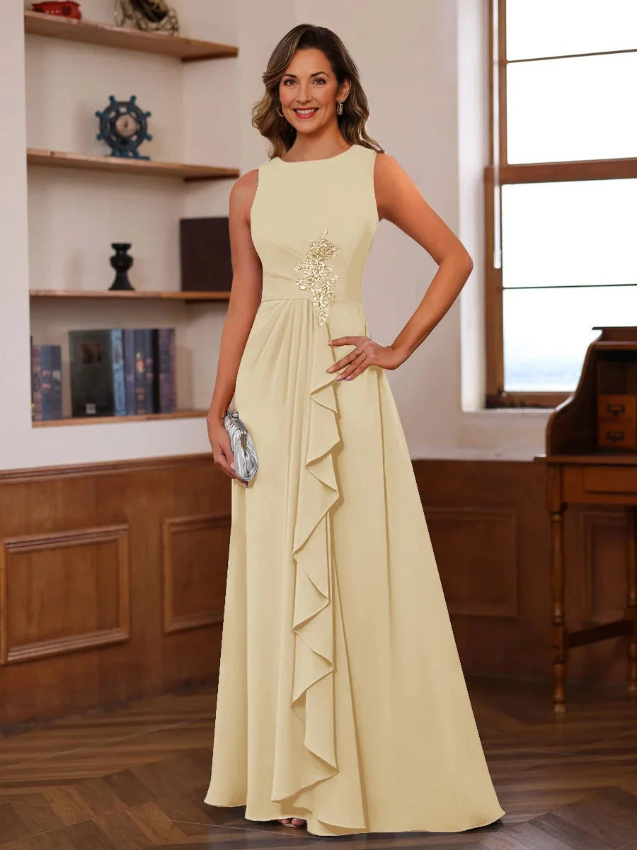 Ivory white floor-length mother of the bride dress, alternate view showing the full-length profile