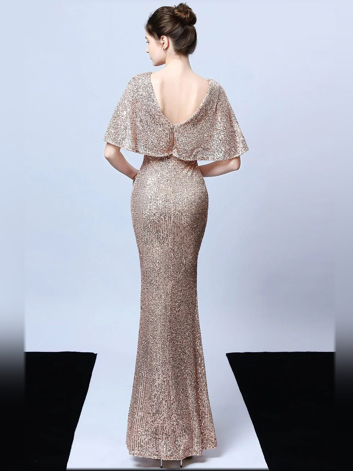 Dark Green mermaid floor-length formal dress with draping, alternate view showing the hem